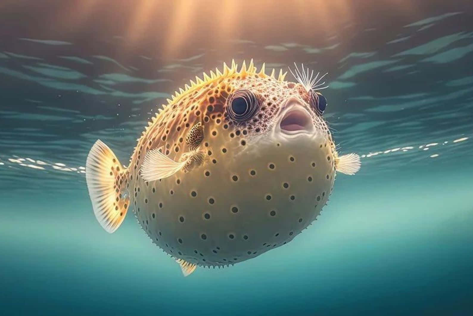 Inflated Blowfish Underwater Wallpaper