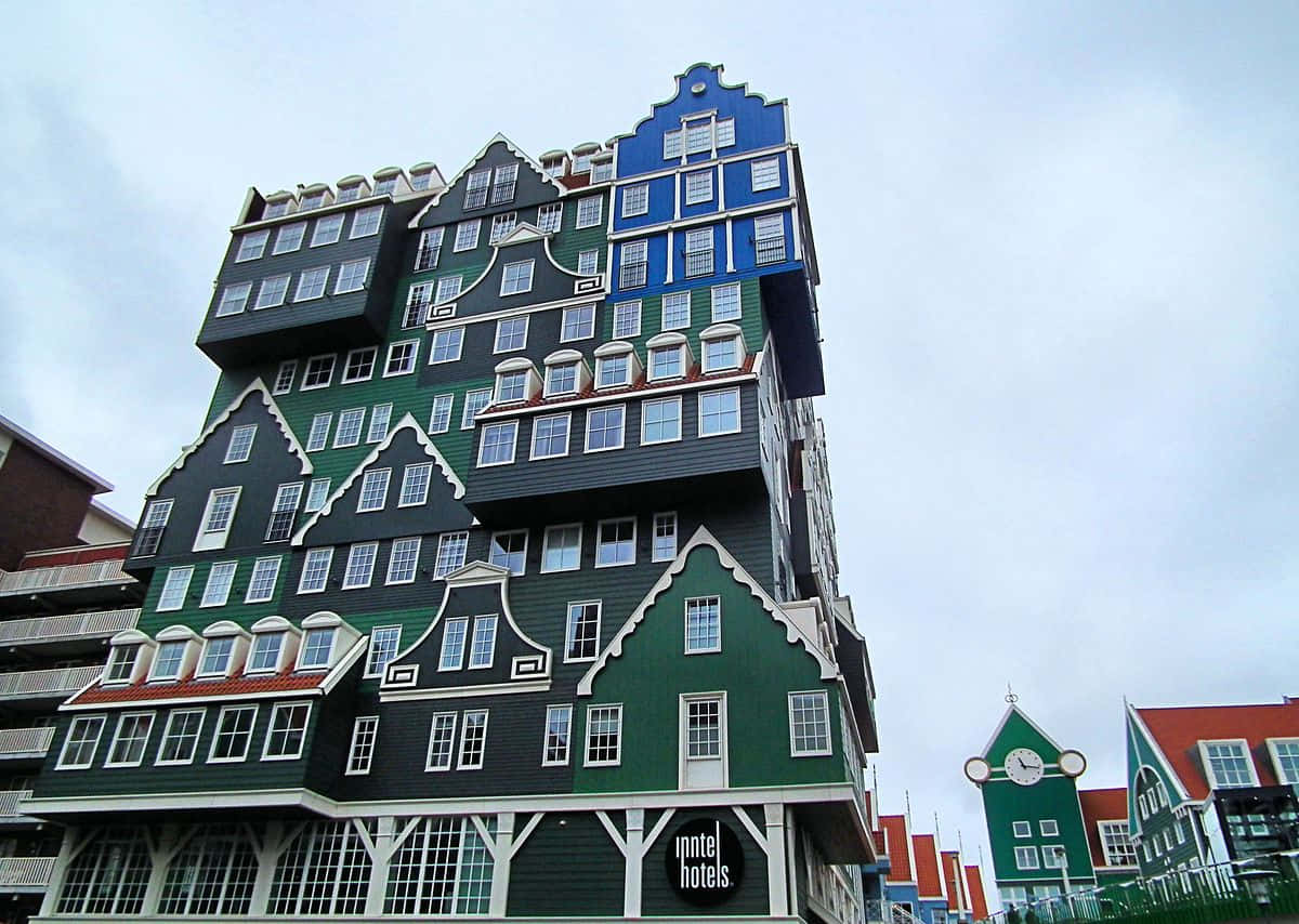 Inntel Hotel Zaandam With Clock Building Wallpaper