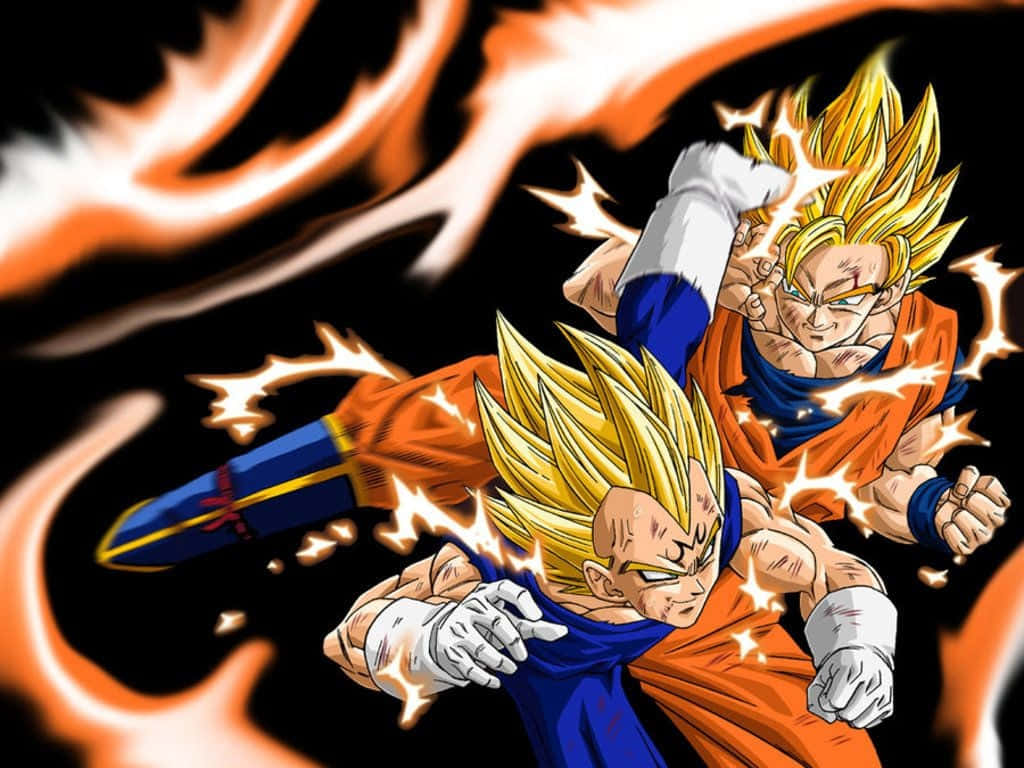 Intense Battle Between Goku And Vegeta Wallpaper