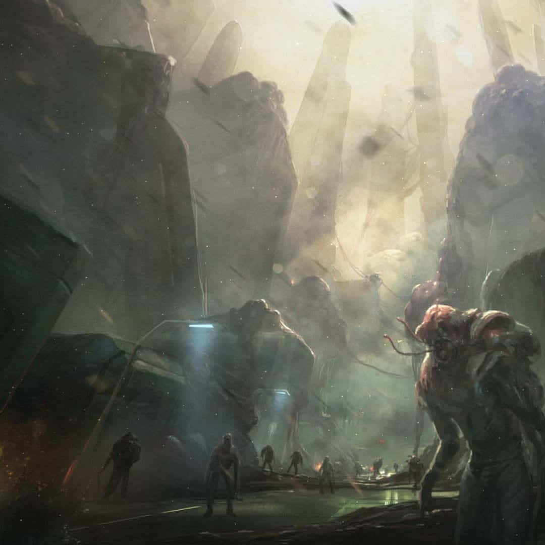 Intense Battle Between Master Chief And The Flood In Halo Wallpaper