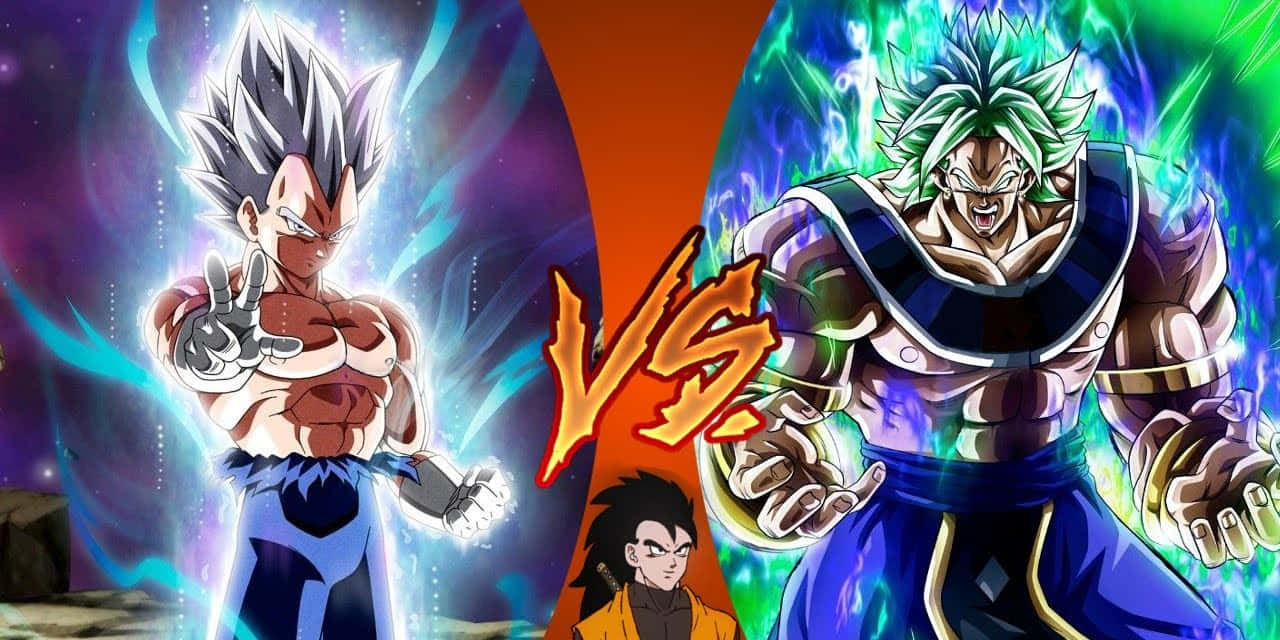 Intense Battle: Vegeta And Broly Face-off Wallpaper