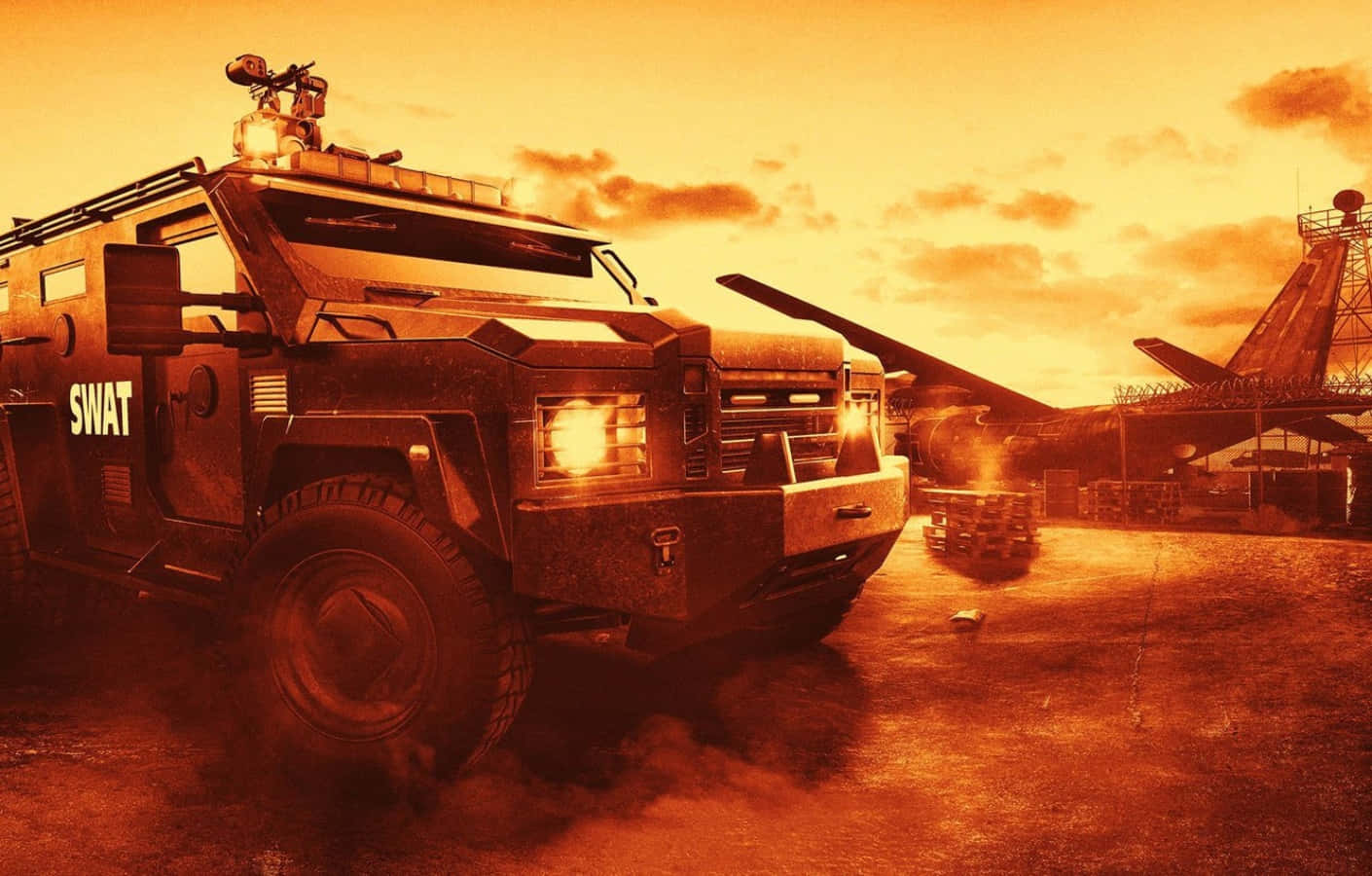 Intense Battlefield With Armored Vehicles In Action Wallpaper