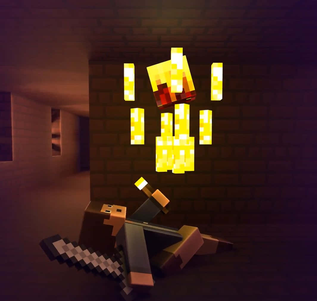 Intense Blaze Encounter In The Fiery Depths Of Minecraft Wallpaper