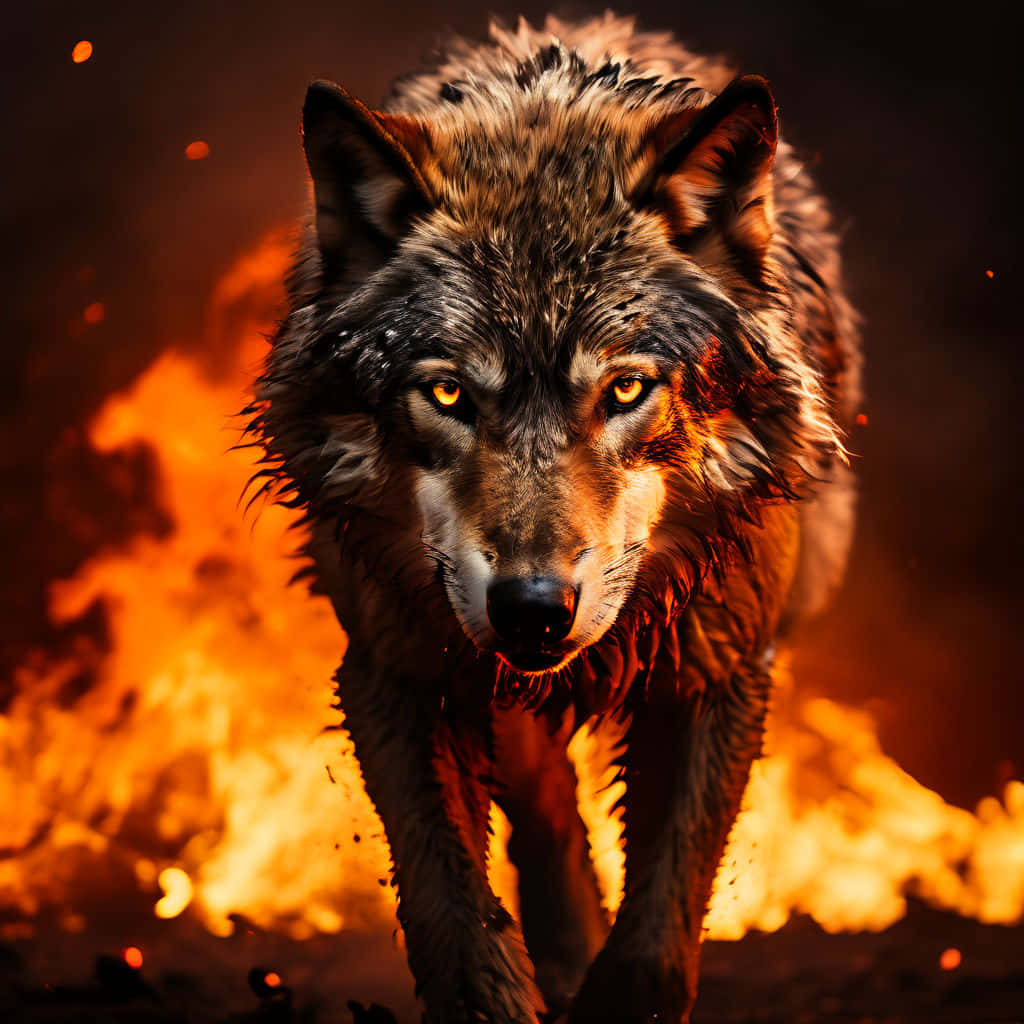 Intense_ Fire_ Wolf_ Stare Wallpaper