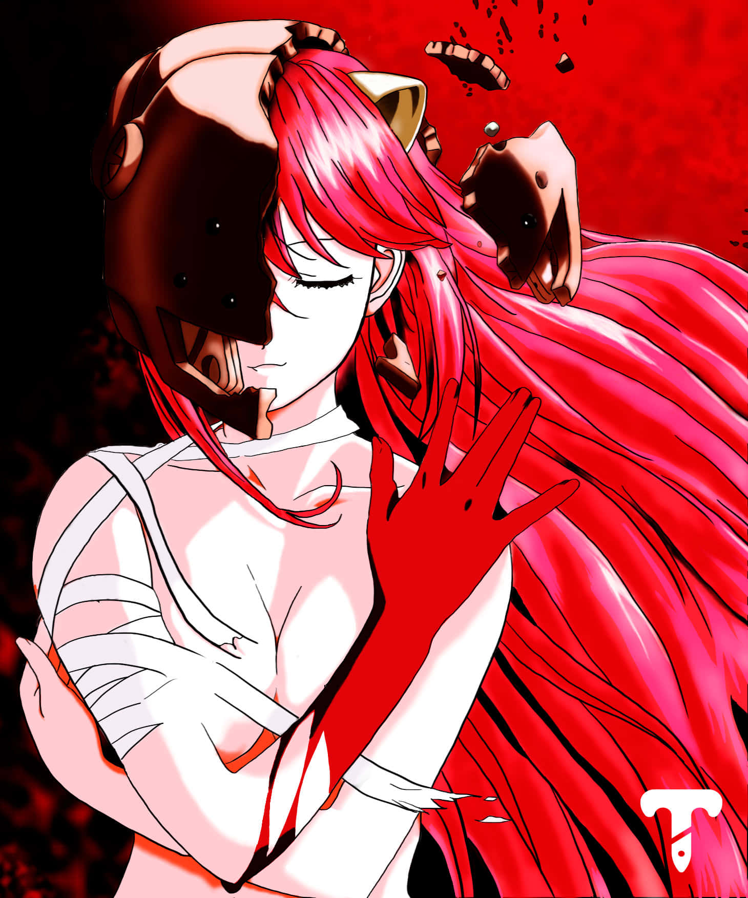 Intense Gaze Of Elfen Lied's Lucy Wallpaper