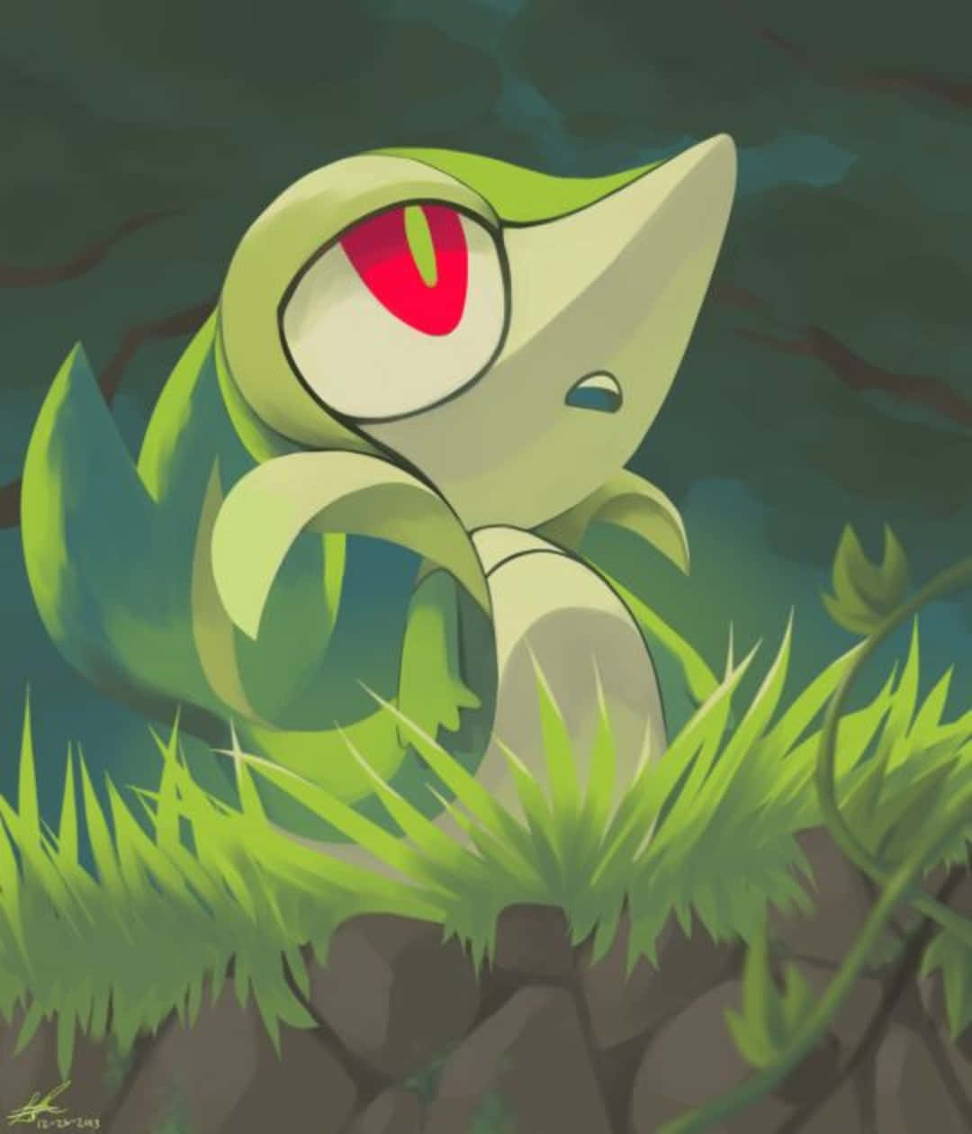 Intense Gaze Of Snivy In Pokemon Wallpaper