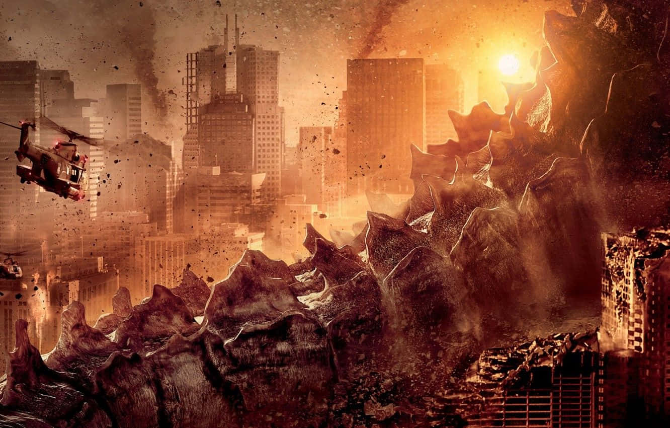 Intense Godzilla 2014 Roaring In The City Wallpaper