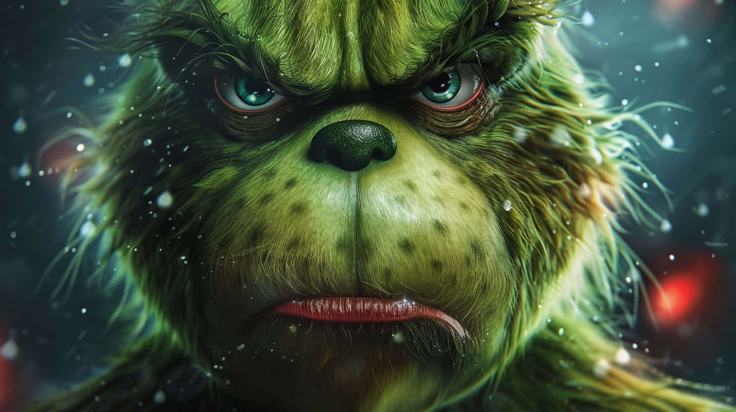 Intense Grinch Portrait Snowfall Wallpaper