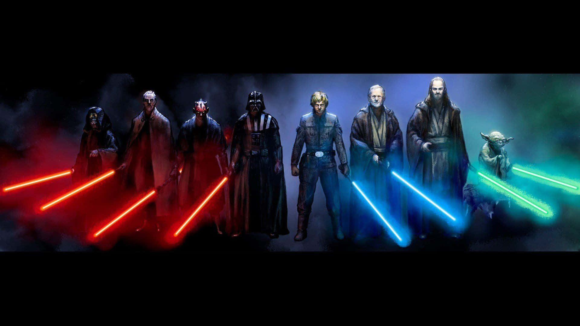 Intense Lightsaber Battle Between Fierce Warriors Wallpaper