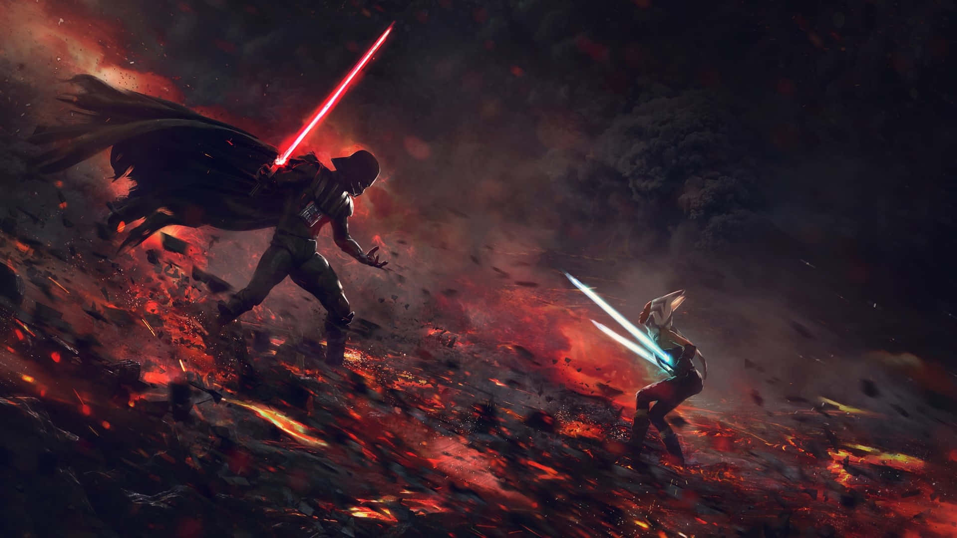 Intense Lightsaber Duel Wallpaper