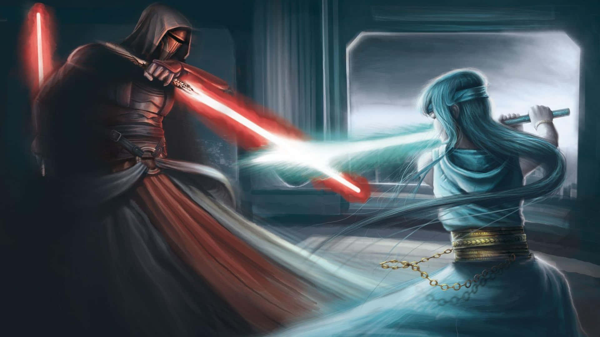 Intense Lightsaber Duel Between Jedi And Sith Wallpaper