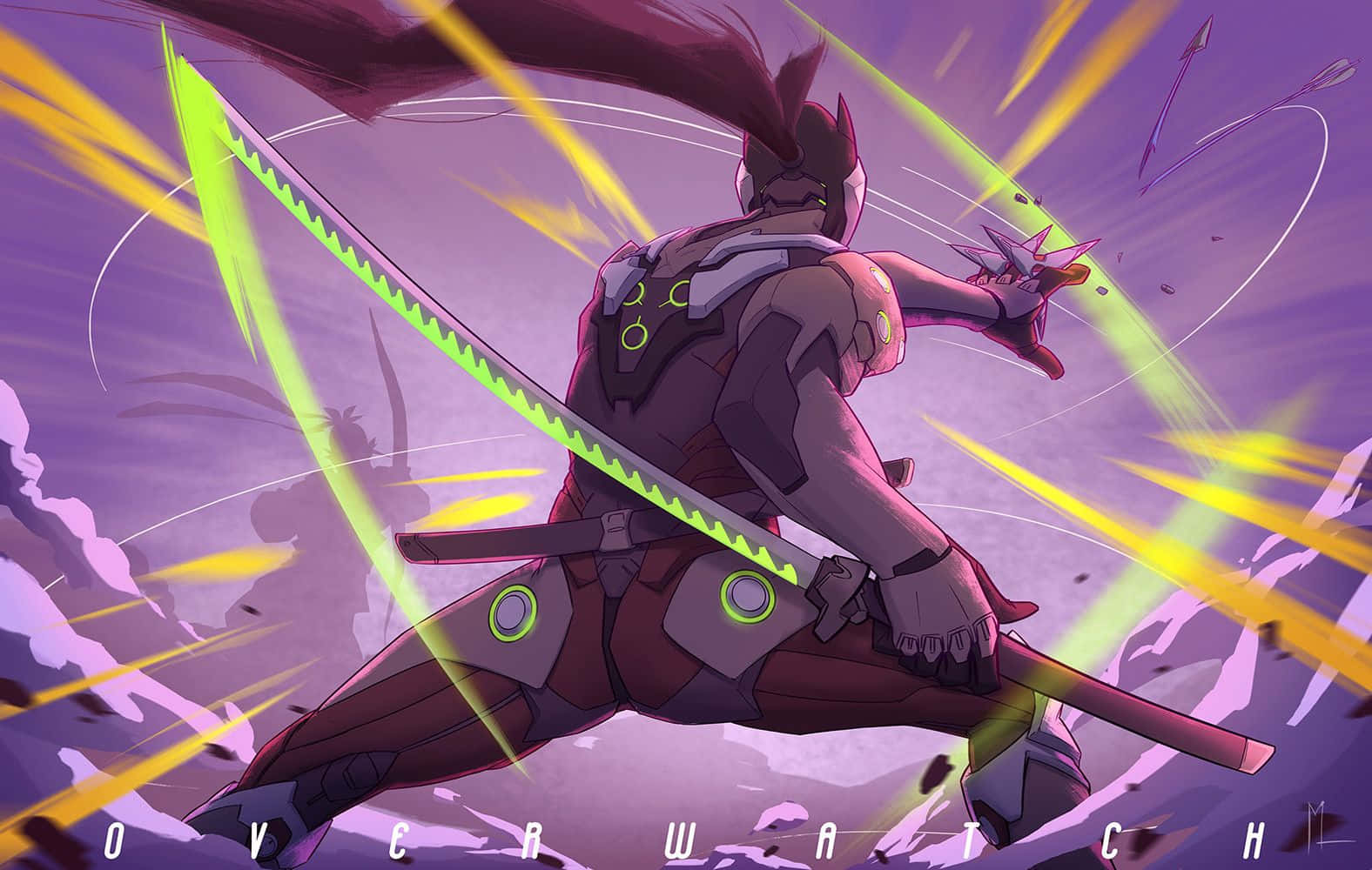 Intense Overwatch Battle With Genji Wallpaper