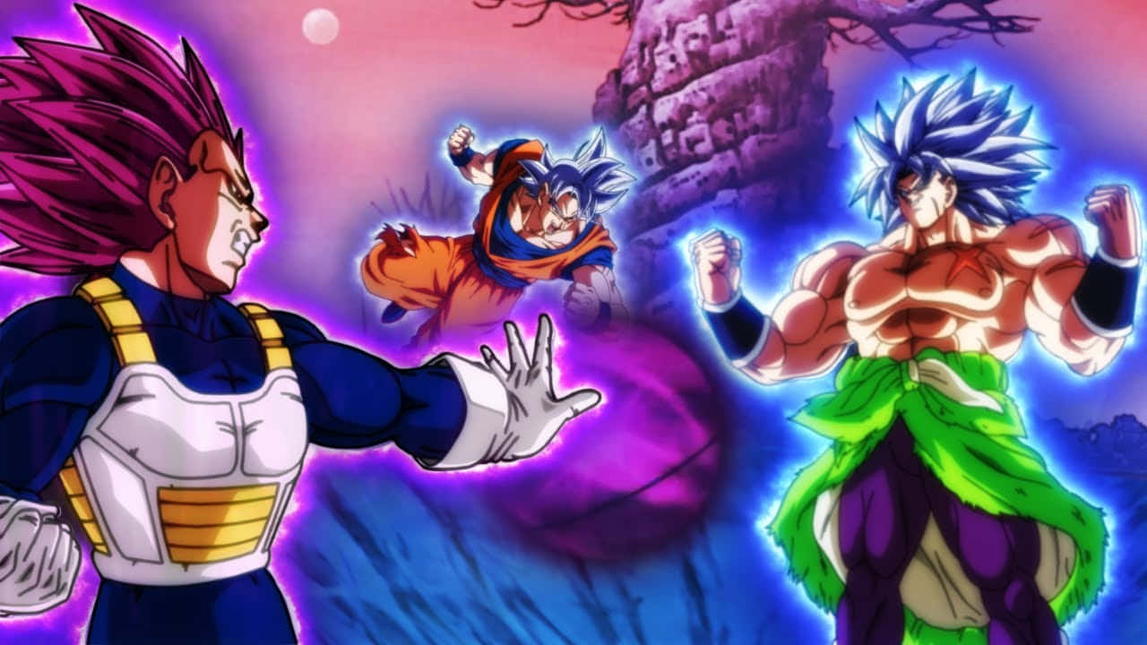 Intense Showdown - Vegeta And Broly Face Off In Battle Wallpaper