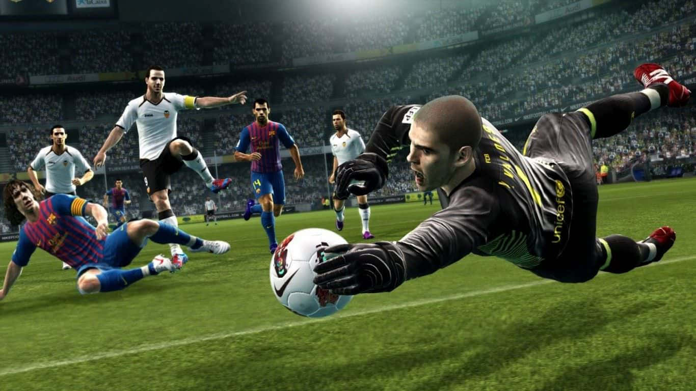 Intense Soccer Match Save Wallpaper