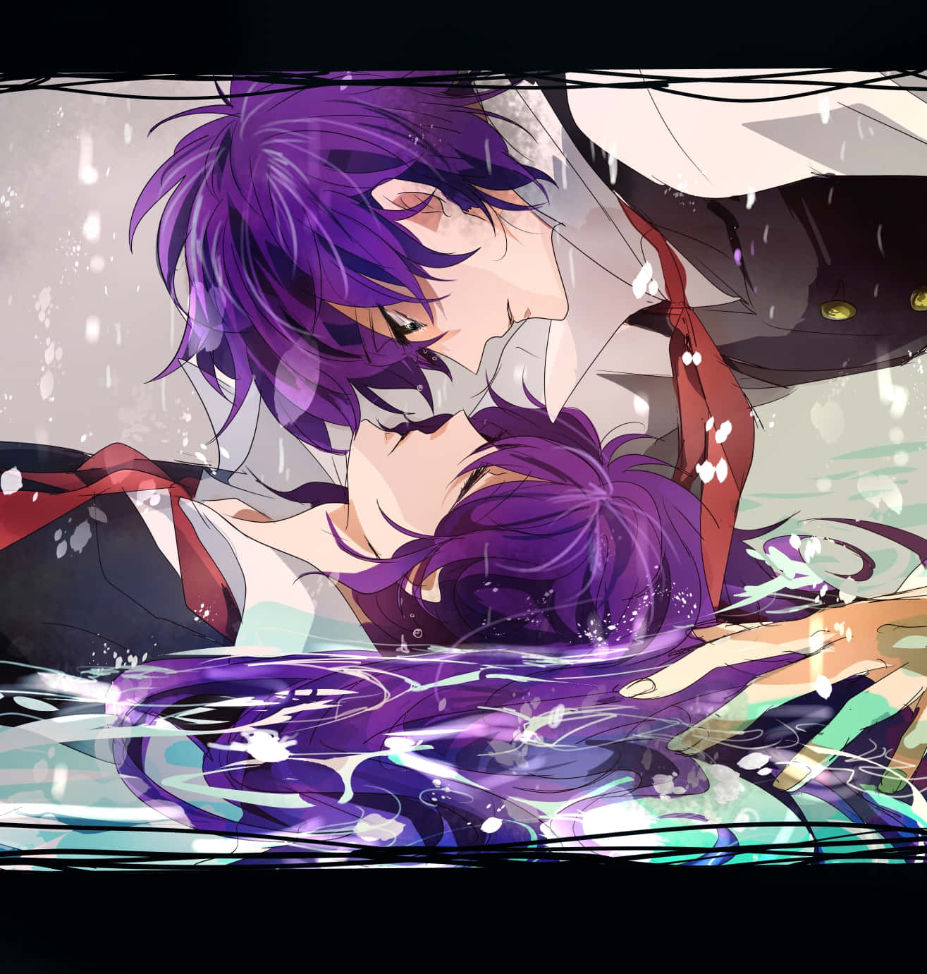 Intimate Anime Couple Underwater Wallpaper