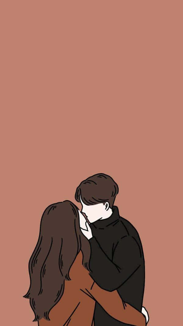 Intimate Couple Hug Illustration Wallpaper