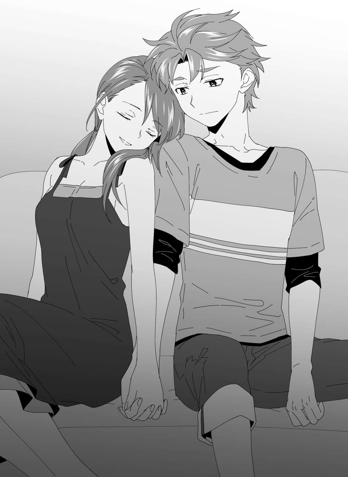 Intimate Couple Monochrome Illustration Wallpaper