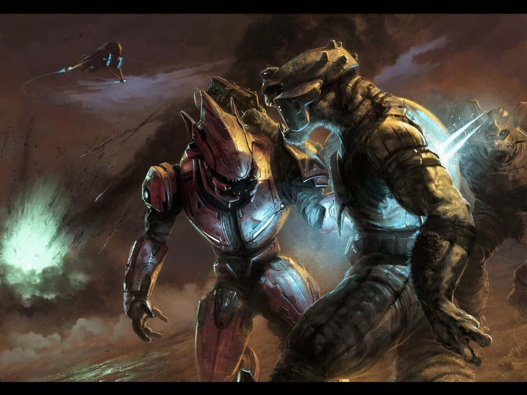 Intimidating Halo Covenant Forces On The Battlefield Wallpaper