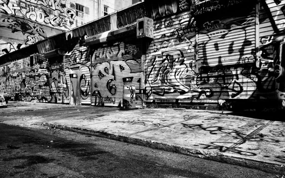 Intriguing Black And White Urban Street Scene Wallpaper