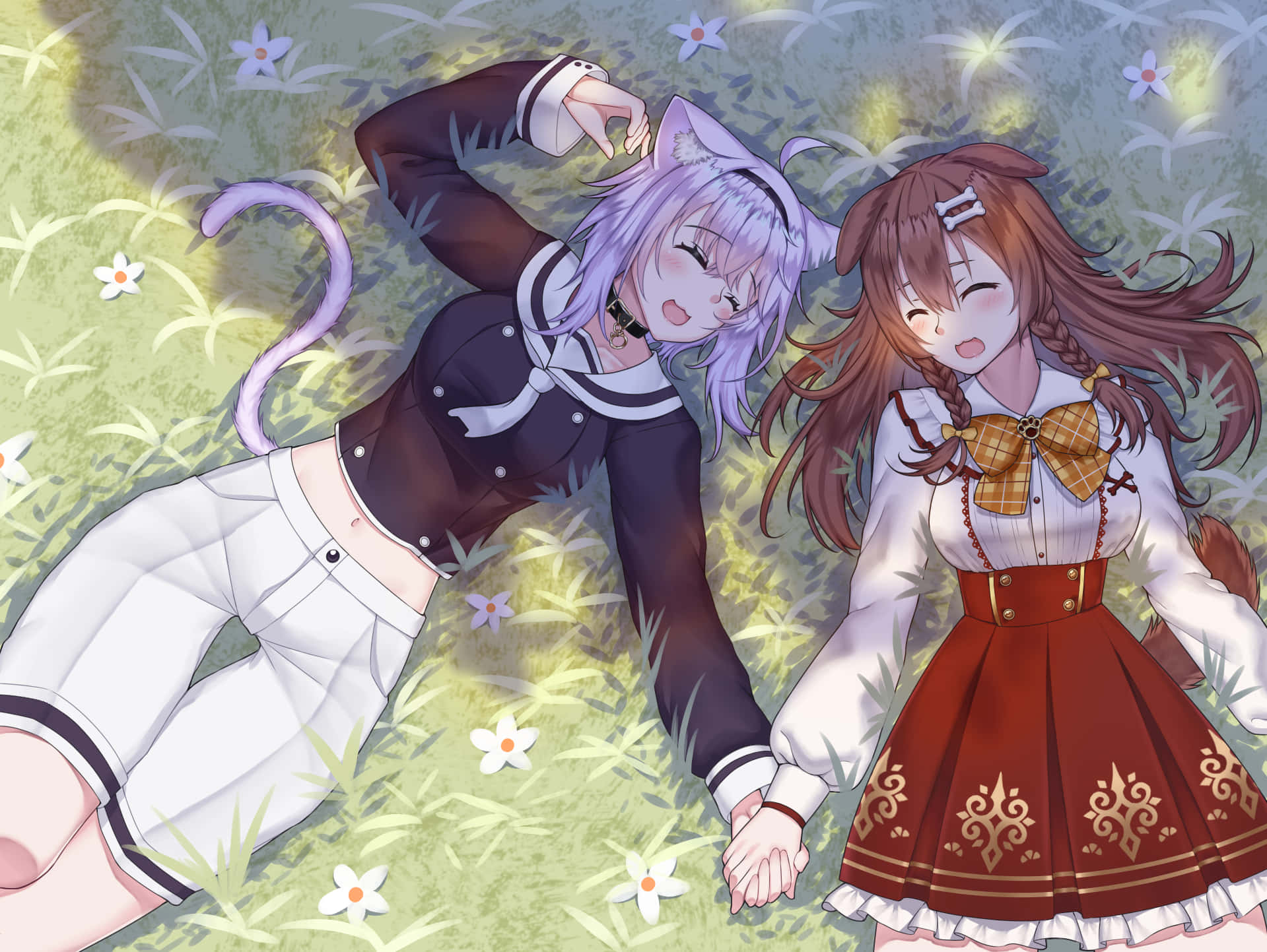 Inugami Korone Lying On The Grass Wallpaper