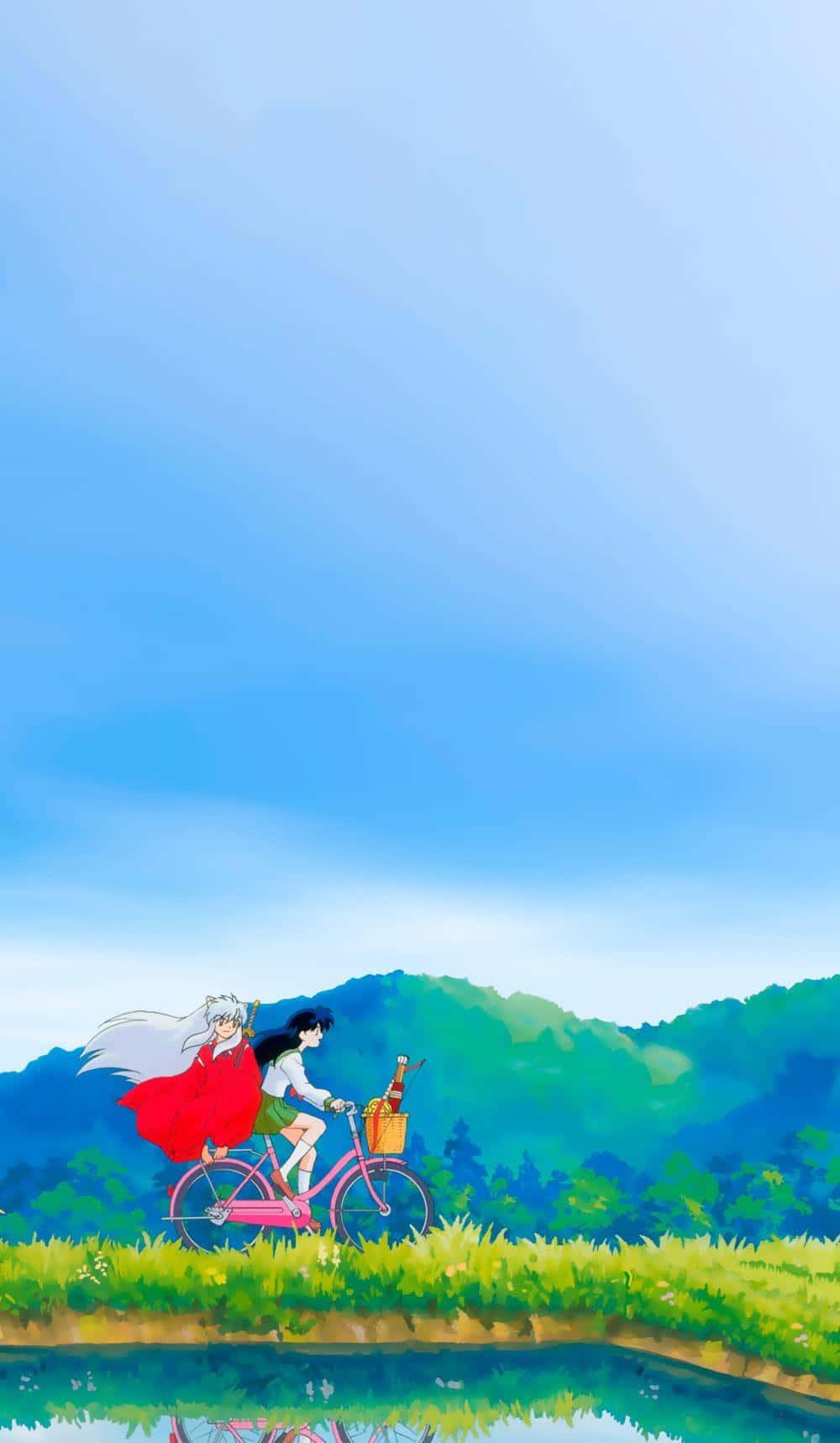 Inuyasha And Kagome Biking Phone Wallpaper