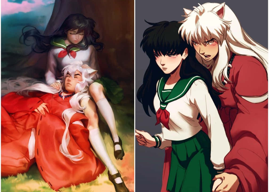 Inuyasha And Kagome Share A Heartfelt Moment Under A Serene Night Sky Wallpaper