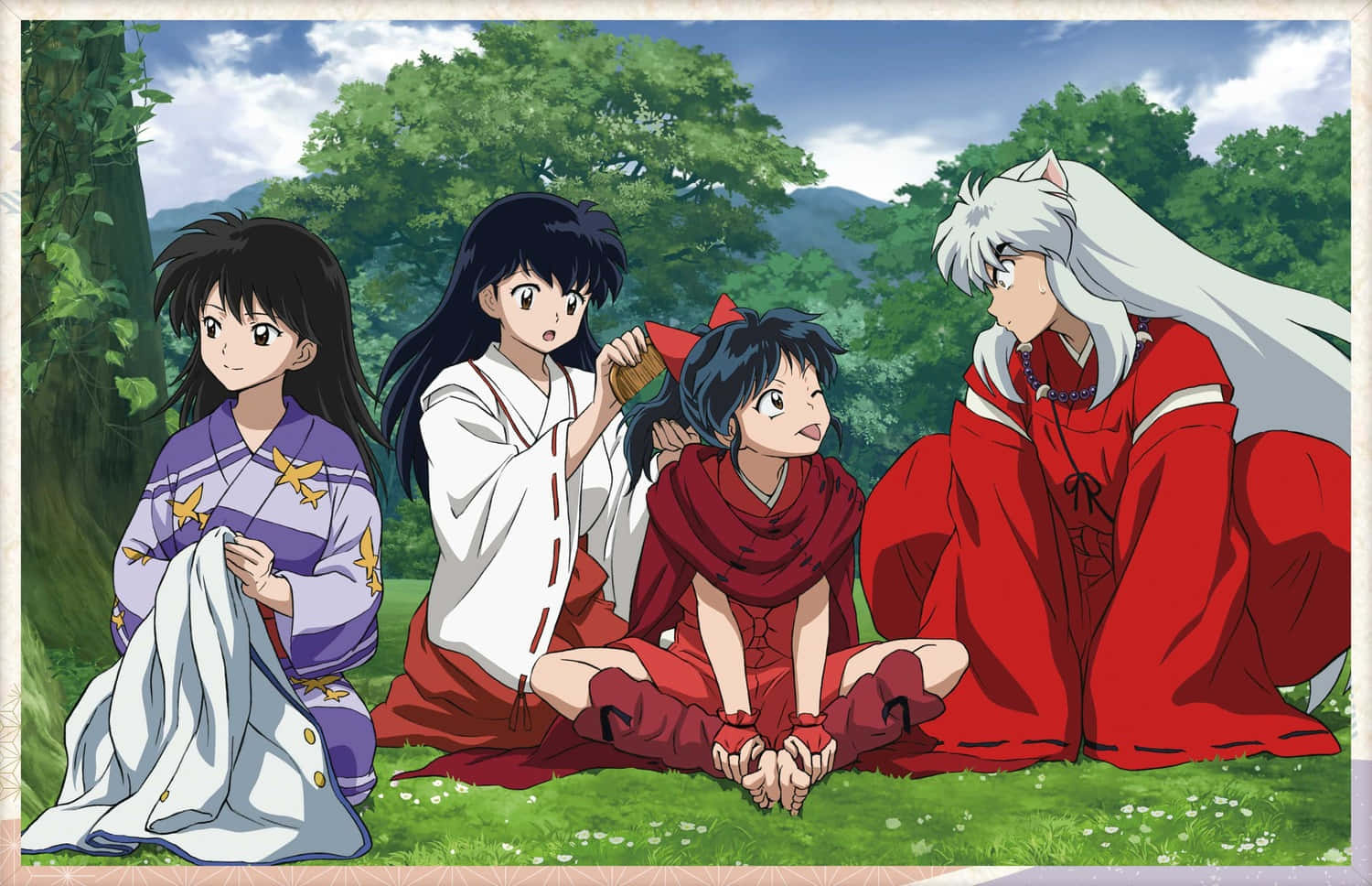 Inuyasha And Kagome Sharing A Special Moment Under A Cherry Blossom Tree Wallpaper