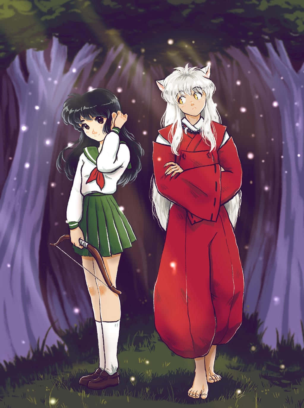 Inuyasha And Kagome Sharing A Tender Moment Wallpaper