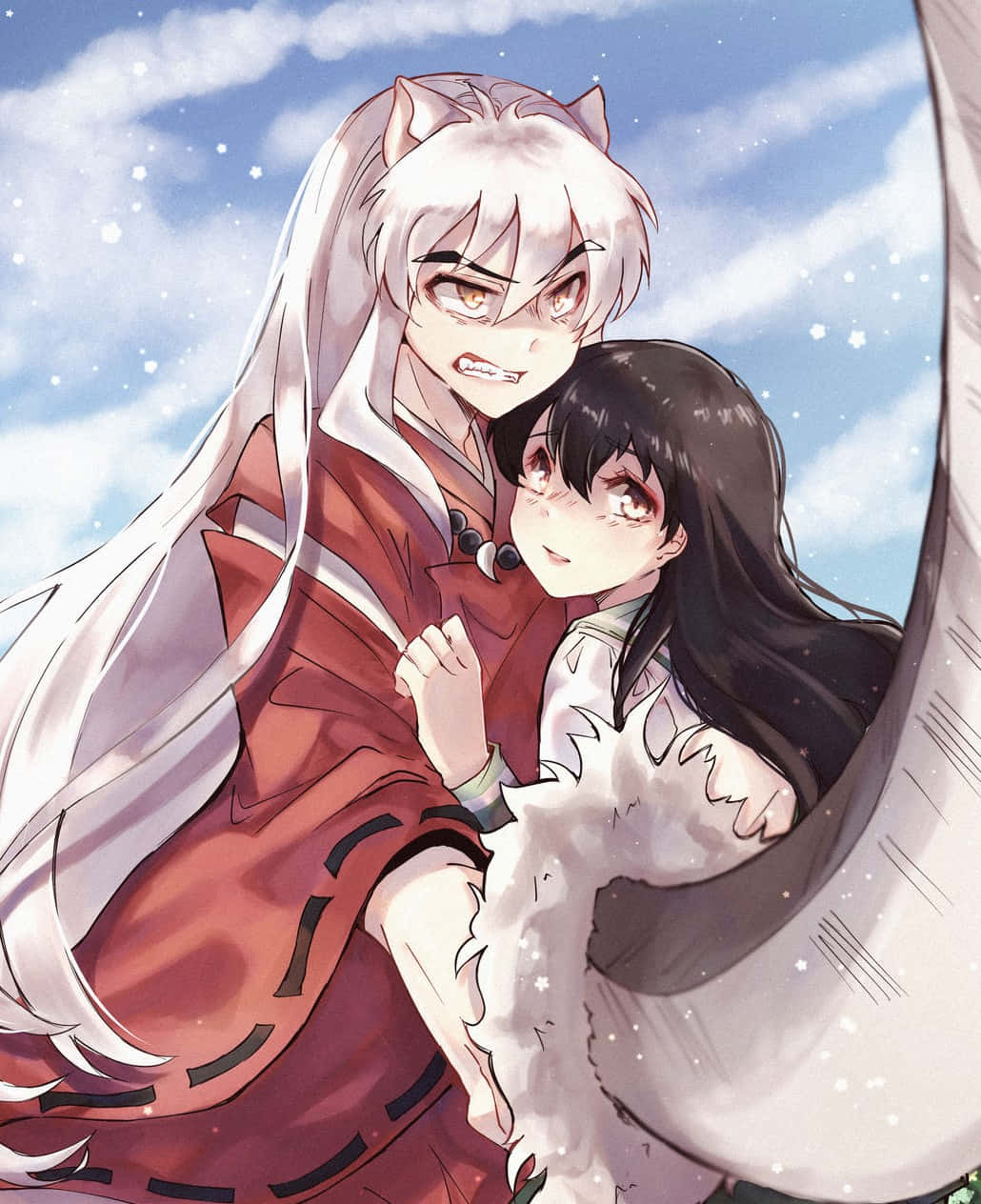 Inuyasha And Kagome Sharing A Tender Moment Wallpaper