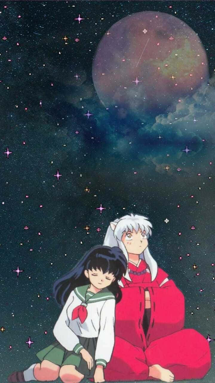 Inuyasha And Kagome Under Moon Phone Wallpaper