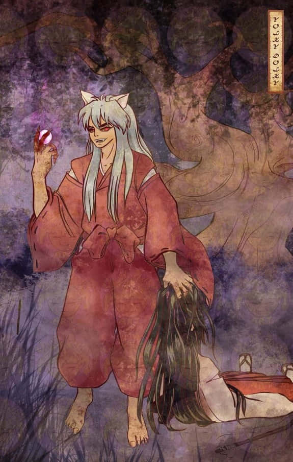 Inuyasha And Kikyo's Intimate Moment Wallpaper