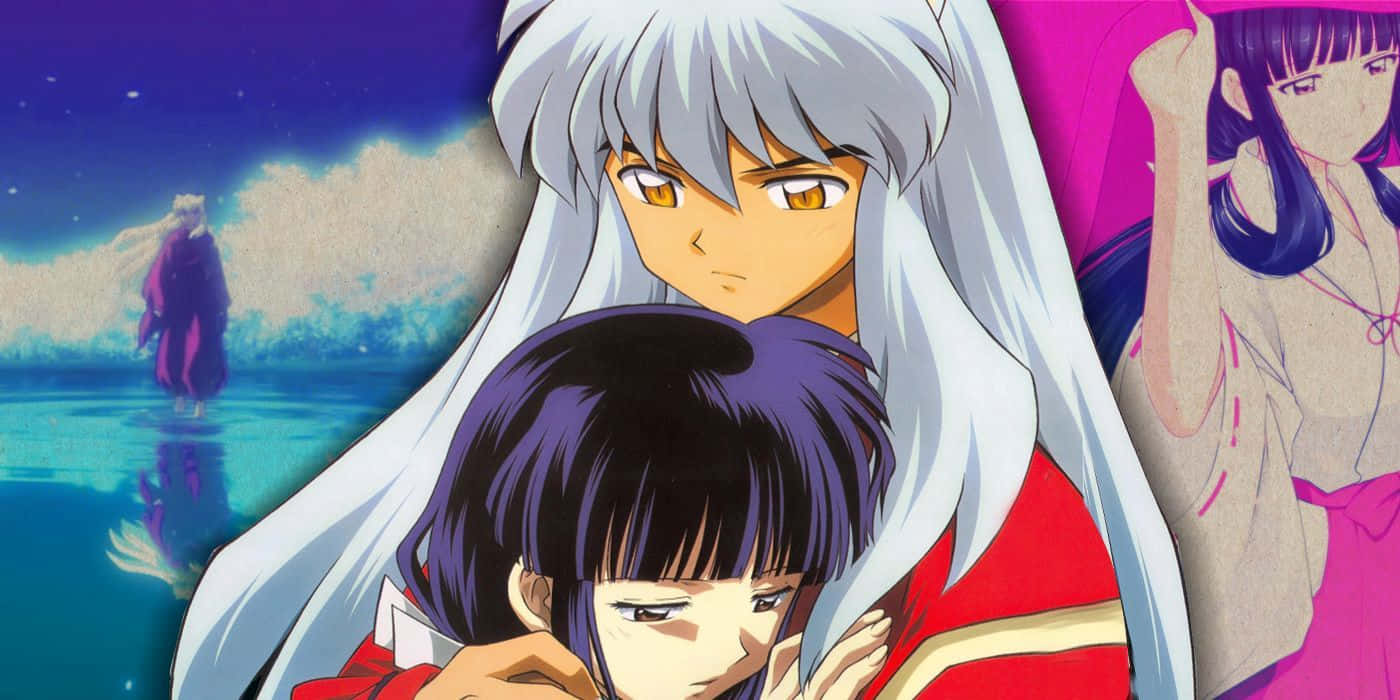 Inuyasha And Kikyo, United In A Passionate Embrace Wallpaper