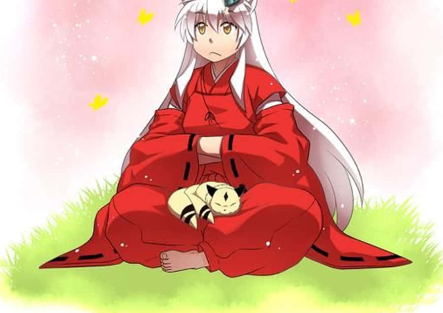 Inuyasha And Kirara Bonding In A Serene Forest Wallpaper