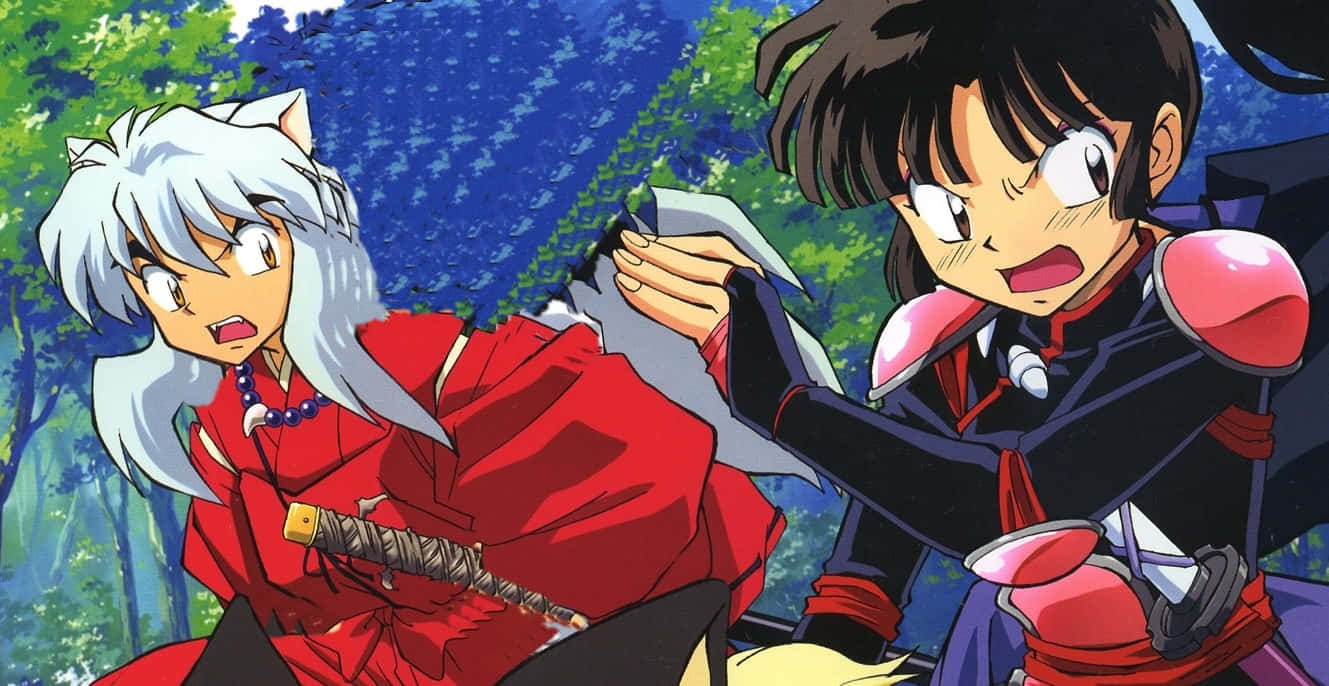 Inuyasha And Sango Side By Side In An Epic Battle Scene Wallpaper