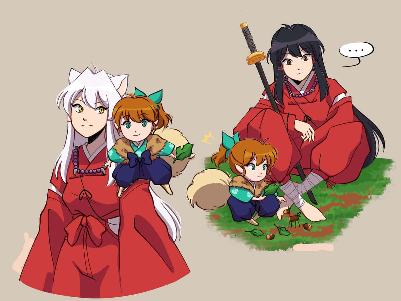 Inuyasha And Shippo Sharing A Moment Together Wallpaper