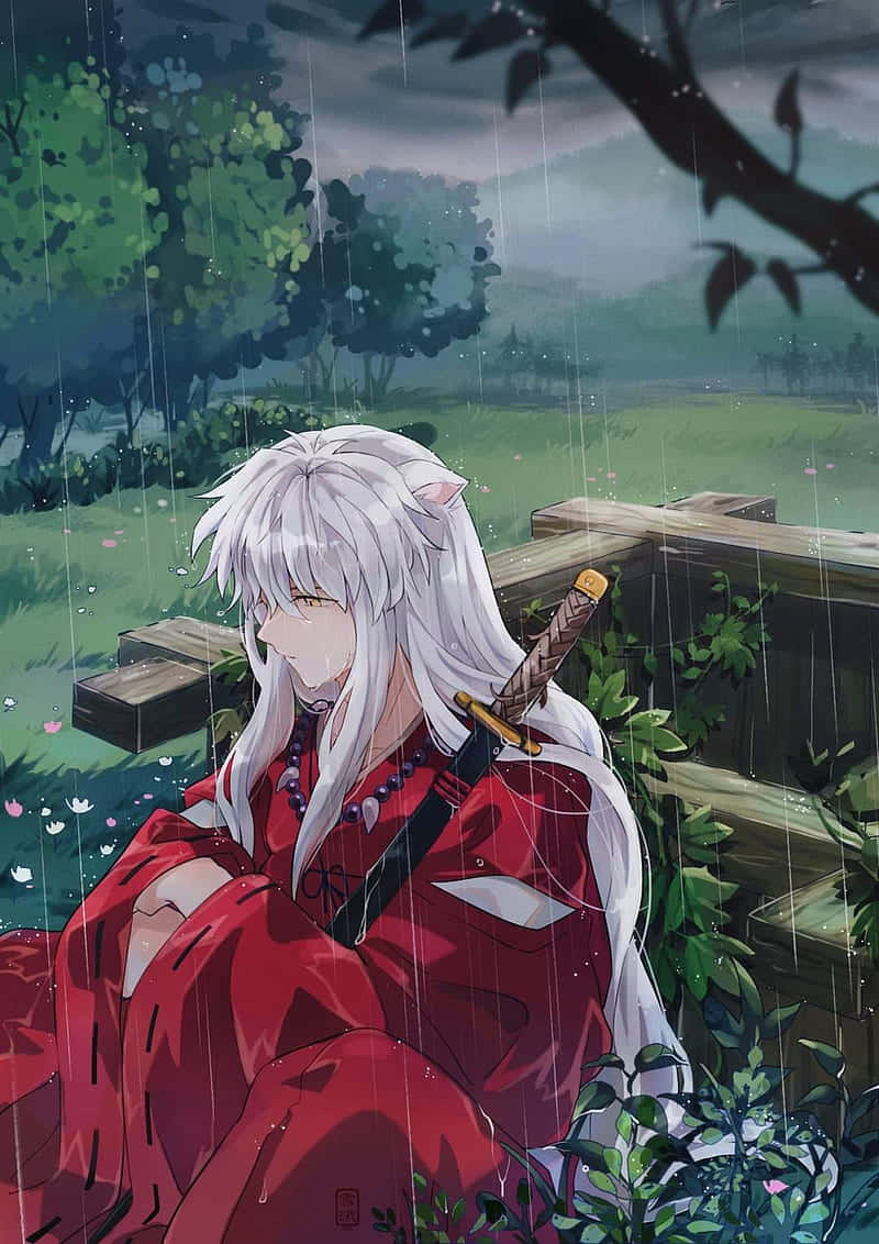 Inuyasha Contemplative Momentin Rain Wallpaper