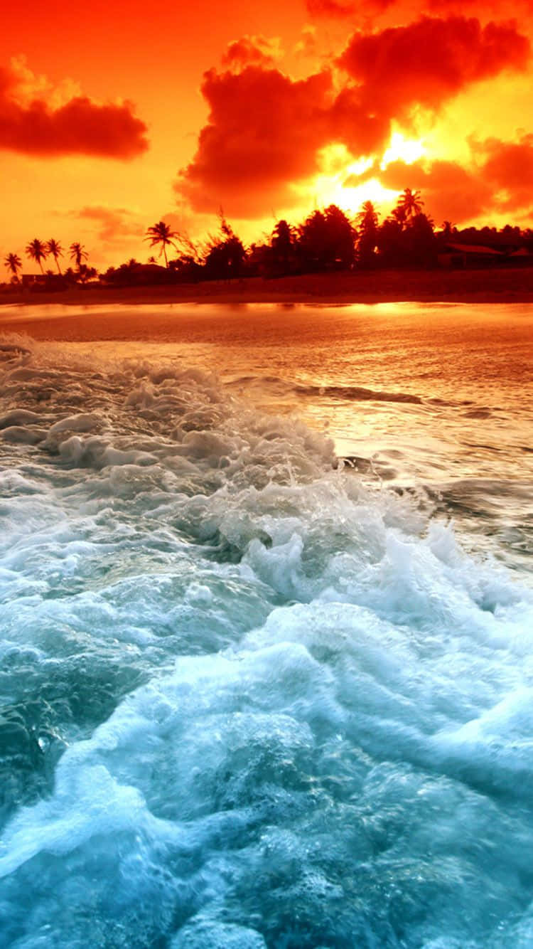 Ios Beach Red Sky Wallpaper