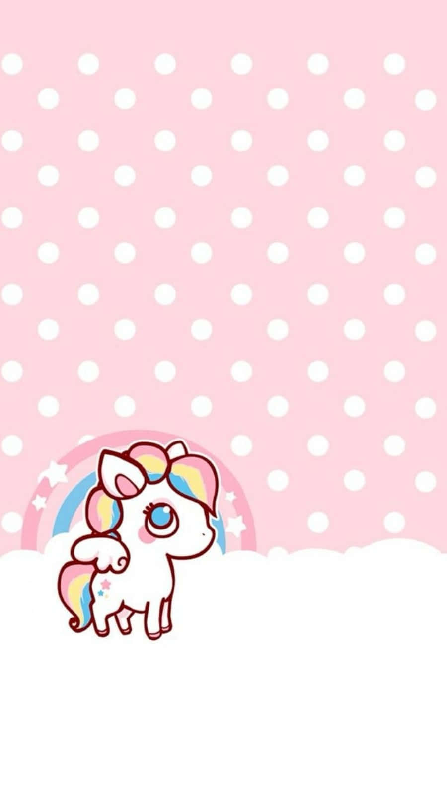 Iphone Unicorn Against Pink Polka Dots Wallpaper