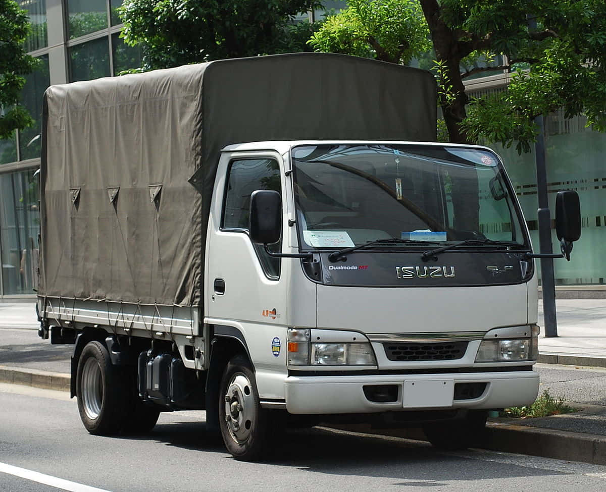 Isuzu Elf White Covered Truck Wallpaper