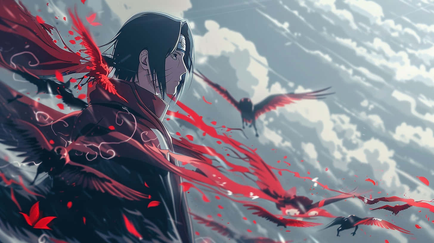 Itachi Uchiha Red Crows Artwork Wallpaper