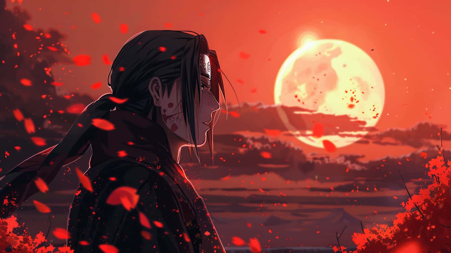 Itachi Uchiha Red Moon Silhouette Wallpaper