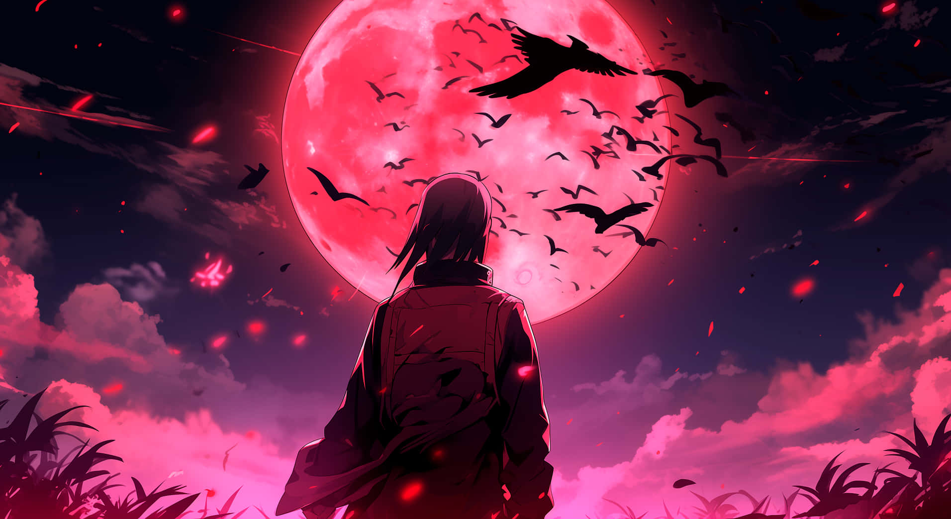 Itachi Uchiha Underthe Crimson Moon Wallpaper