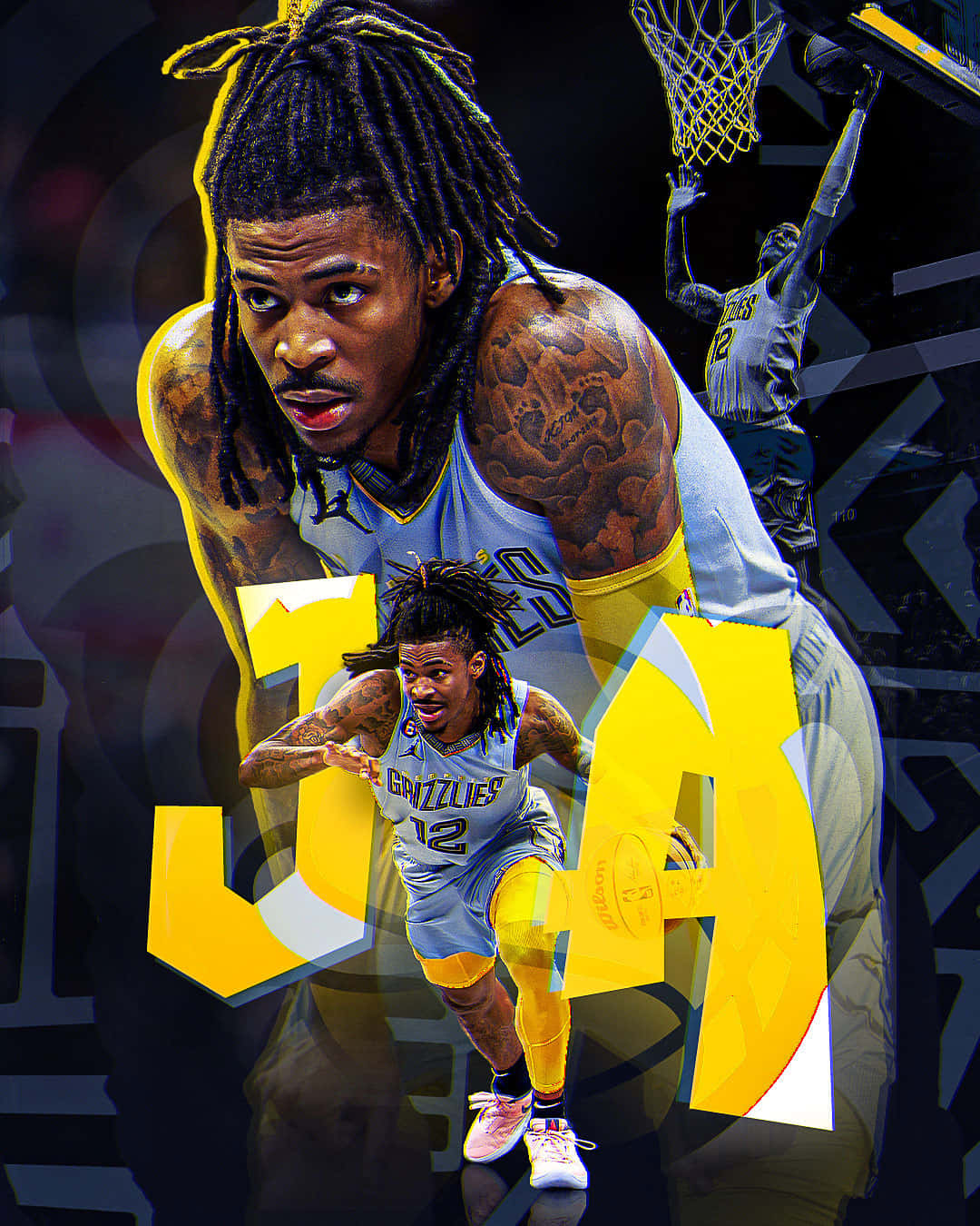 Ja Morant Dynamic Basketball Artwork Wallpaper