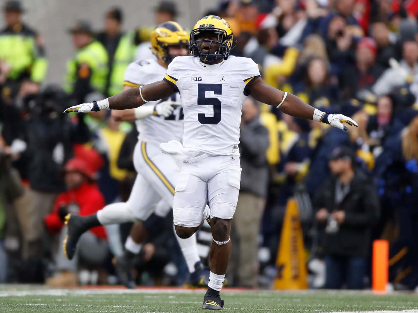 Jabrill Peppers Celebratingon Field Wallpaper