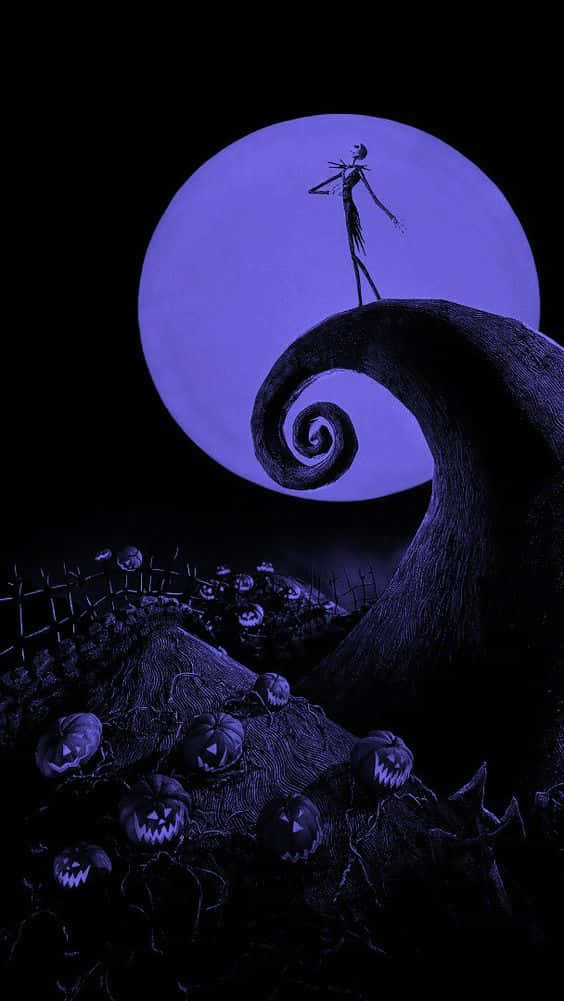 Jack Skellington On Ledge Purple Halloween Wallpaper