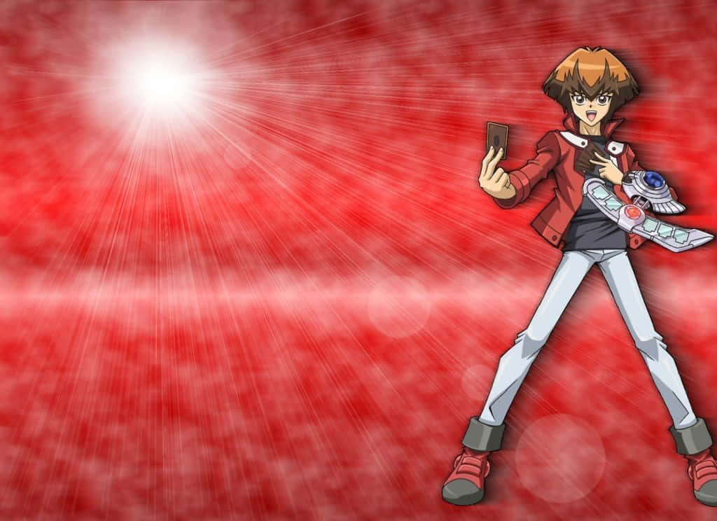 Jaden Yuki Posing With His Cards During A Duel Wallpaper