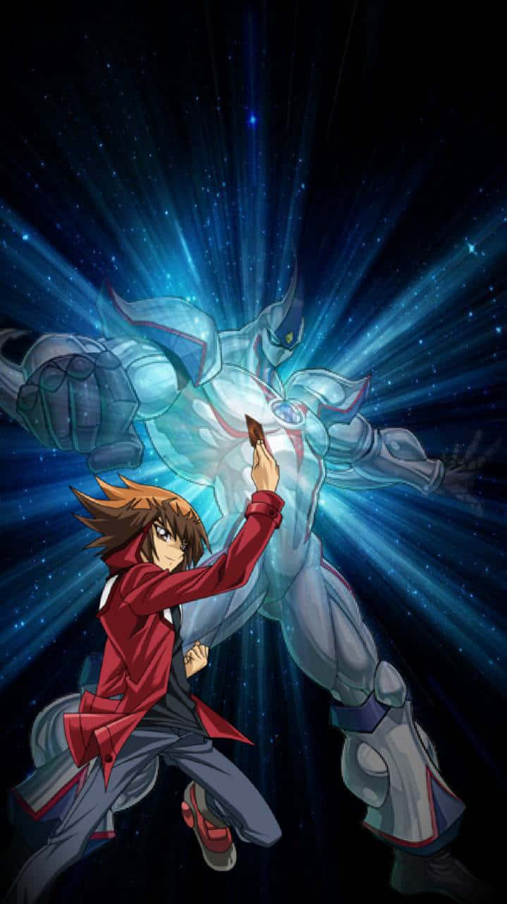 Jaden Yuki Showing Off His Duel Disk In Action Wallpaper