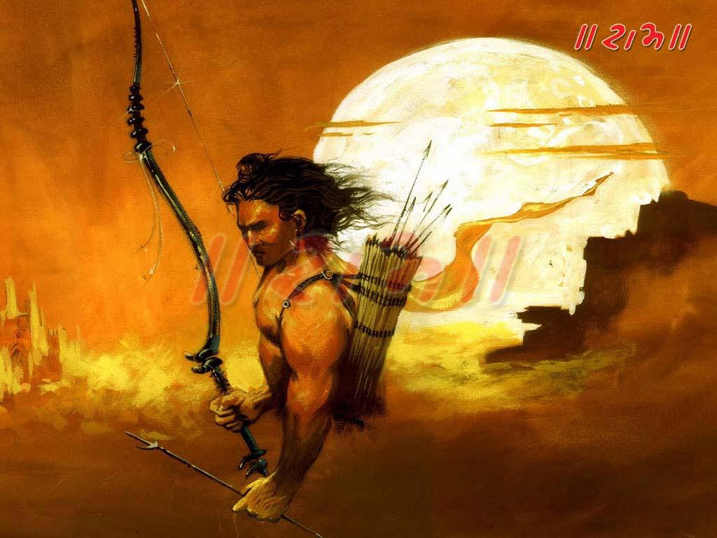 Jai Shri Ram Rama In Front Of Moon Wallpaper