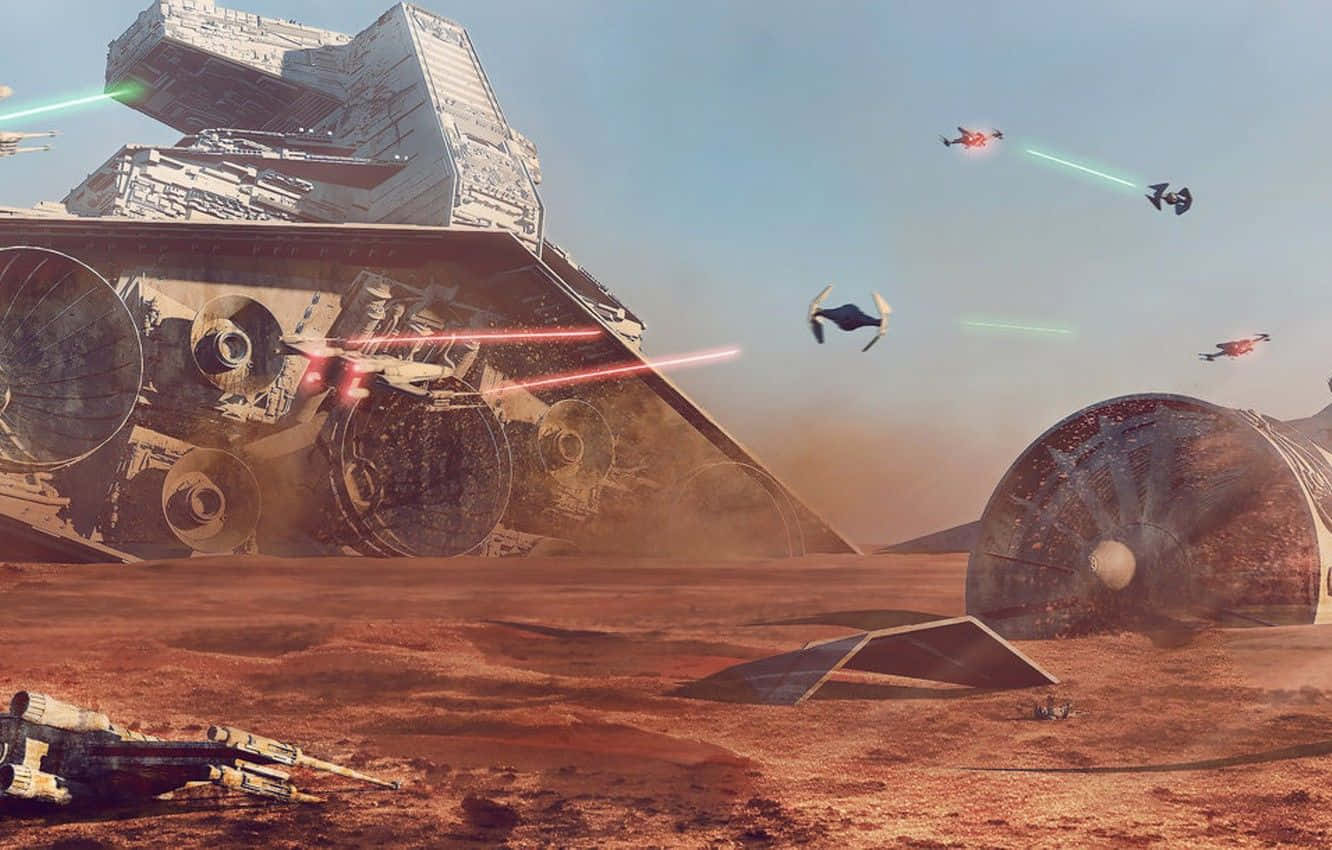 Jakku Desert Landscape With Millennium Falcon Wallpaper