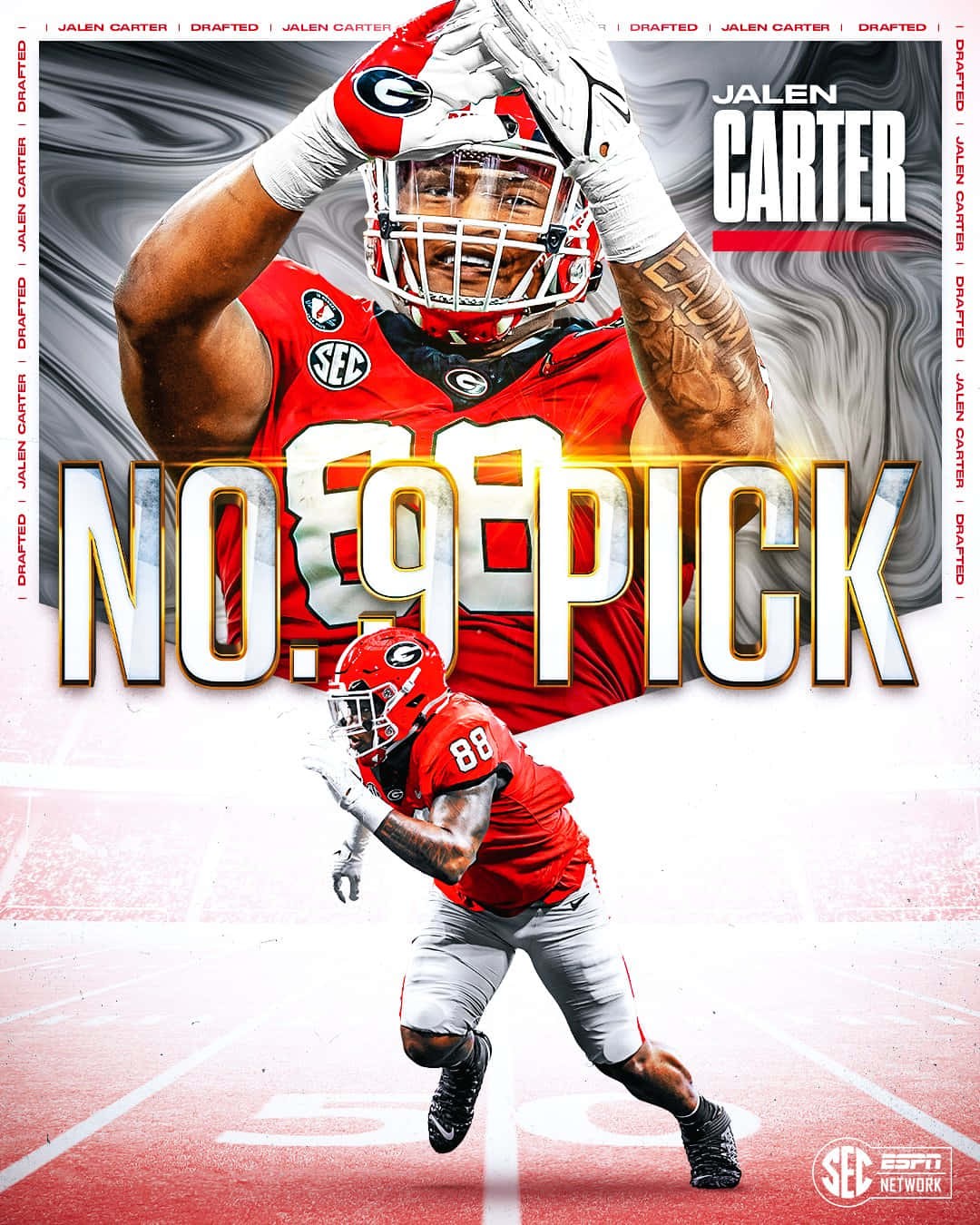 Jalen Carter No99 Pick Sports Graphic Wallpaper